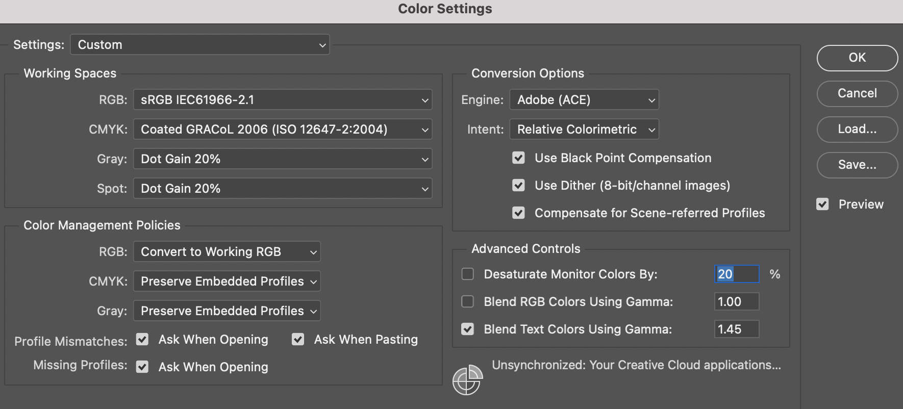 Embedded profiles and rendering intent