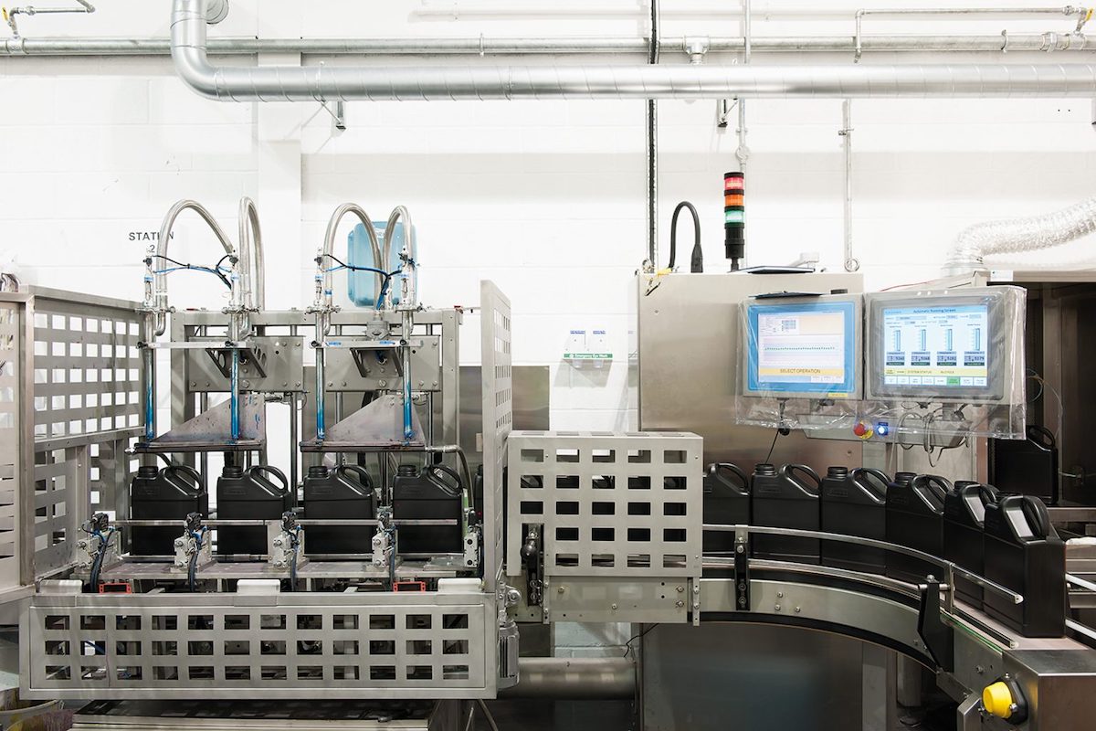 Latest ink manufacturing systems - bead mill for grinding pigment (left) and filling system (right)