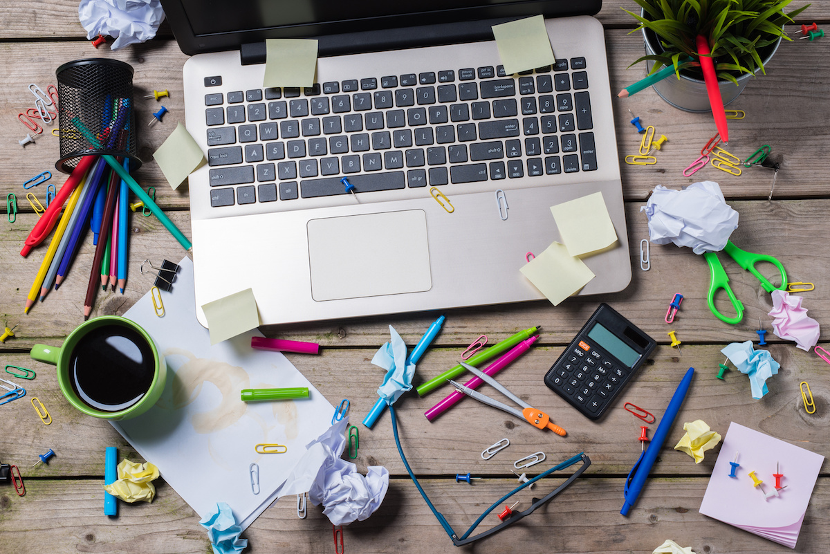 Messy office desk