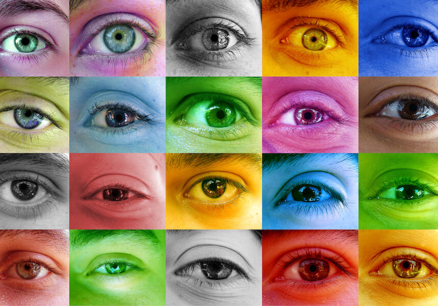 Multi color human eye concept. Many different color eyes from various people